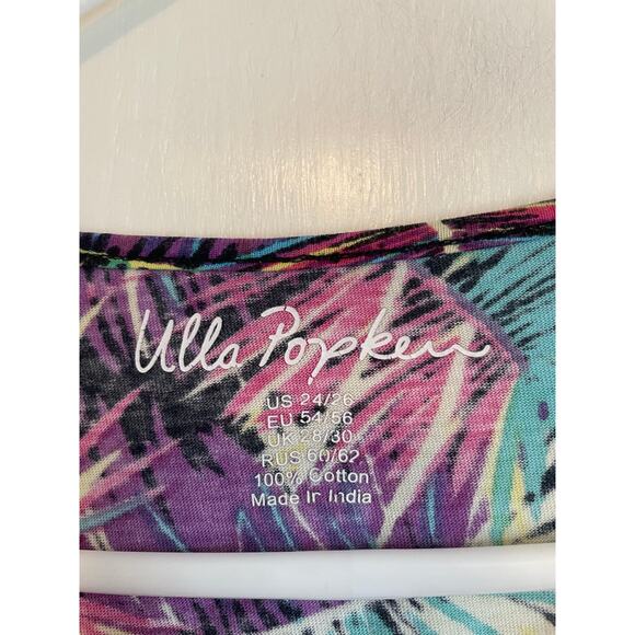 Ulla Popken short sleeve colorful tropical t-shirt cotton v-neck Size 24/26 - Picture 6 of 8